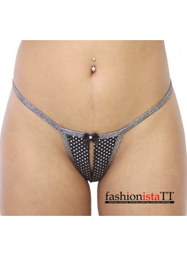 BodyZone Apparel Midnight Diamonds Crotchless Thong - UN038BK