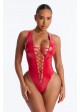 Wet-Look Kink Stretch Lace-Up Thong Bodysuit