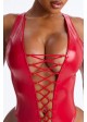 Wet-Look Kink Stretch Lace-Up Thong Bodysuit