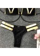 Sexy Black & Gold Thong Bottom and Pushup Top Swim Suit