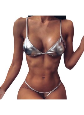 Sexy Silver Brazilian-Back Swim Bikini