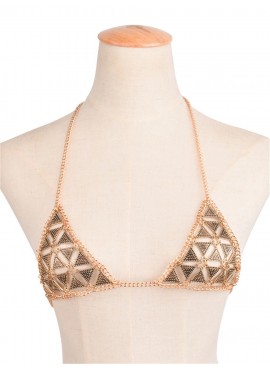 Studded Delta Triangle Chain Bikini Top