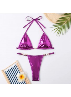 Metallic Pearls Thong Bikini Swimsuit