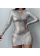 Silver Broad Diamond Mesh Dress