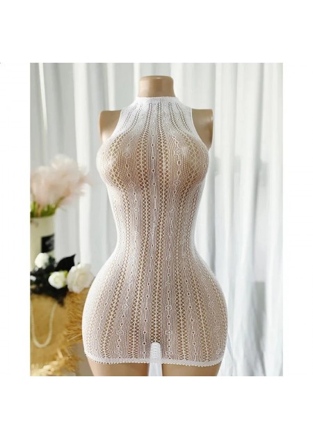 Sleeveless Crew Neck Linear Design Mesh Coverup Mini Dress Sleeveless Crew Neck Linear Design Mesh Coverup Mini Dress
