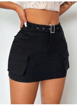 4-Pocket Belted Mini Skirt