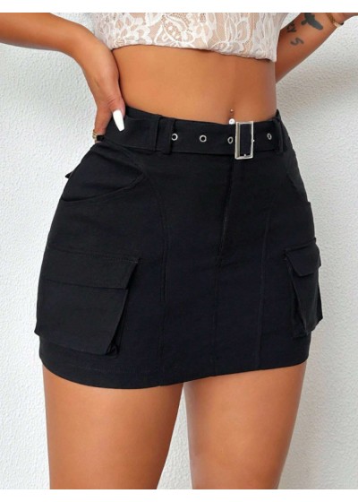 4-Pocket Belted Mini Skirt