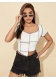 Asymmetrical Hem Contrast Stitch Crop Tee