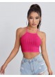 Lace Up Backless Rib-knit Cami Top