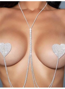 Bling Hearts Nipple Covers with Bling Necklace