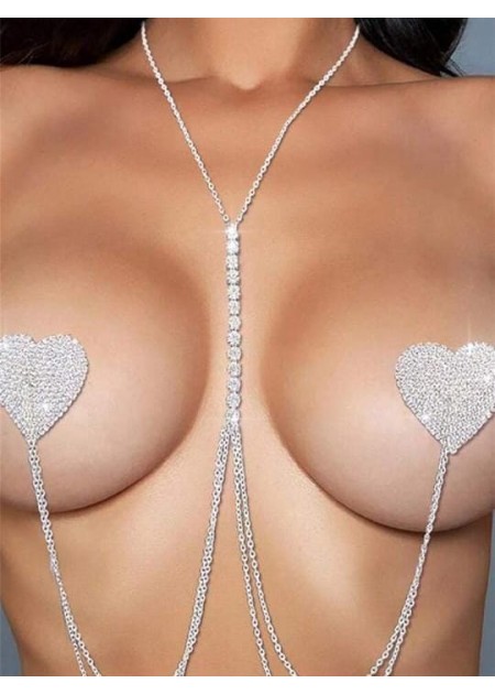 Bling Hearts Nipple Covers with Bling Necklace