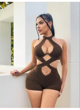 Textured Criss-Cross Backless Romper Textured Criss-Cross Backless Romper
