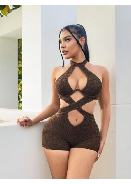 Textured Criss-Cross Backless Romper