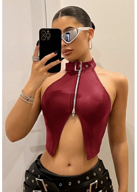 Buckle Collar Metallic Zippered Camisole