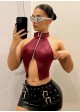 Buckle Collar Metallic Zippered Camisole