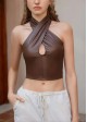 PU Leather Backless Criss-Cross Halter Top