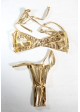 Eyelet Grommet Bandeau Thong Bikini Swimsuit