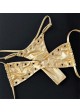 Eyelet Grommet Bandeau Thong Bikini Swimsuit