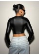 Faux Leather Short Crop Top With Notched Neckline