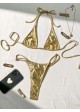 High-Waist Metallic Thong Bikini Swimsuit