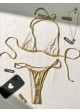 High-Waist Metallic Thong Bikini Swimsuit