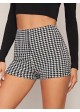 Houndstooth High Waist Shortie-Shorts