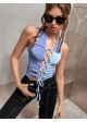 Lace-Up Front Two-Tone Top-Stitching Tank Top