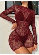 Long-Sleeved Open Back Lace Romper - 4 Colour Options
