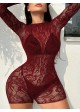 Long-Sleeved Open Back Lace Romper - 4 Colour Options