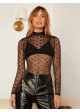 Mock Neck Long-Sleeved Mesh Top