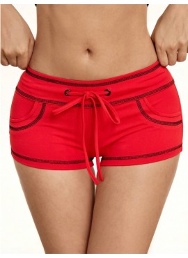 Drawstring Shorty-Shorts with Contrast Stitching Drawstring Shorty-Shorts with Contrast Stitching