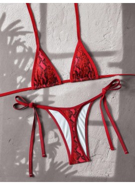 Snake-Print Tie-Side Thong Bikini