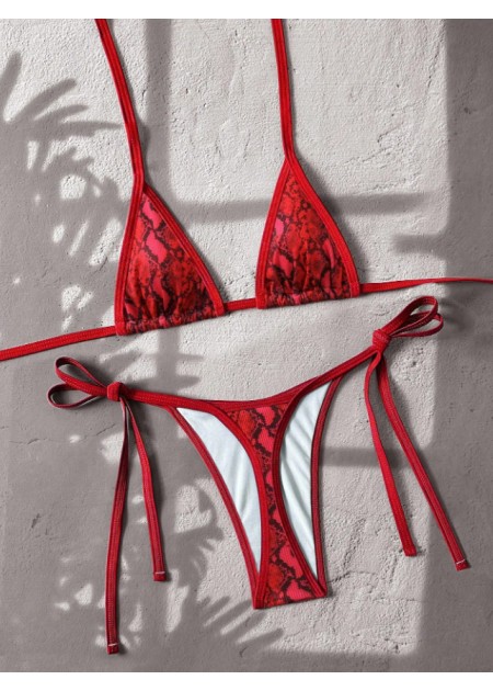 Snake-Print Tie-Side Thong Bikini