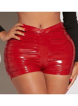 PU Leather Ruched Biker Shorts