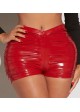 PU Leather Ruched Biker Shorts