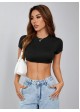 Round Neck Short Sleeve Solid Crop Top - Petite Sized - 2 Colour Options