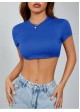 Round Neck Short Sleeve Solid Crop Top - Petite Sized - 2 Colour Options