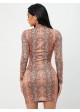 Snakeskin Print Mock Neck Bodycon Dress