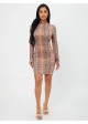 Snakeskin Print Mock Neck Bodycon Dress