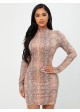 Snakeskin Print Mock Neck Bodycon Dress