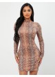 Snakeskin Print Mock Neck Bodycon Dress