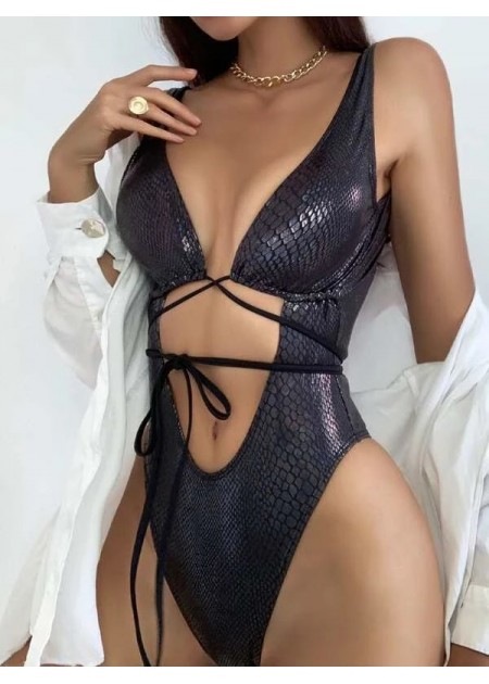 Snakeskin Embossed Cutout Monokini Swimsuit