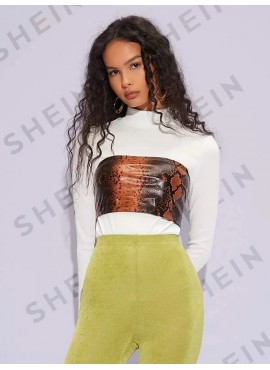 Snakeskin Print PU Leather Crop Tube Top