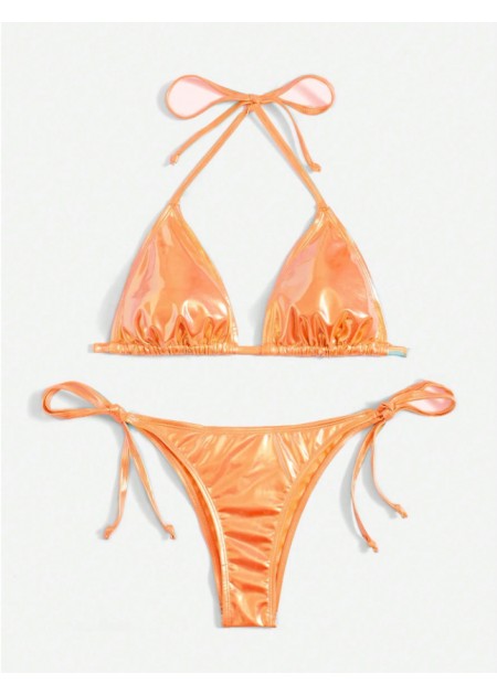 Swim Mod Shiny Metalic String Bikini Swimsuit
