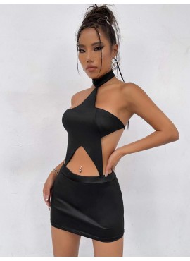 You're A Sexy Star Backless PU Bodycon Dress