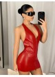 Zippered Halter Faux Leather Mini Dress