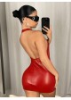 Zippered Halter Faux Leather Mini Dress