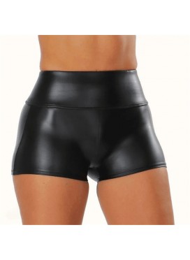 Faux Leather High Waist Butt-Enhancing Booty-Shorts (Petite Sized)