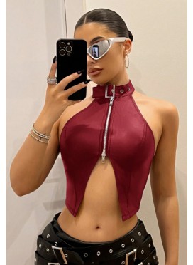 Buckle Collar Metallic Zippered Camisole