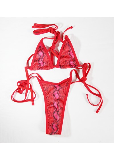 Snake Print High Rise Mini String Bikini Swimsuit